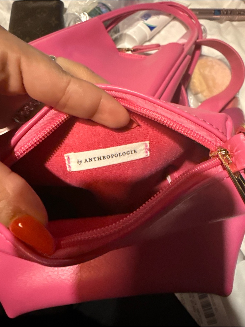 Anthropologie Hot Pink Mini Bucket Bag with Matching Pouch - Picture 8 of 10